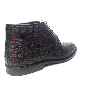 Los Altos Black Cherry Lace-Up Crocodile Dress Ankle Boots - Dudes Boutique