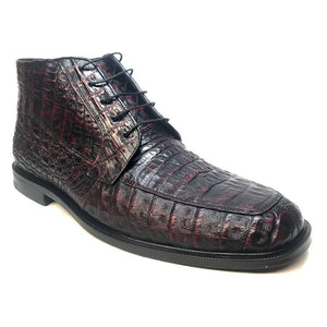 Los Altos Black Cherry Lace-Up Crocodile Dress Ankle Boots - Dudes Boutique