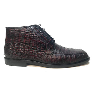 Los Altos Black Cherry Lace-Up Crocodile Dress Ankle Boots - Dudes Boutique