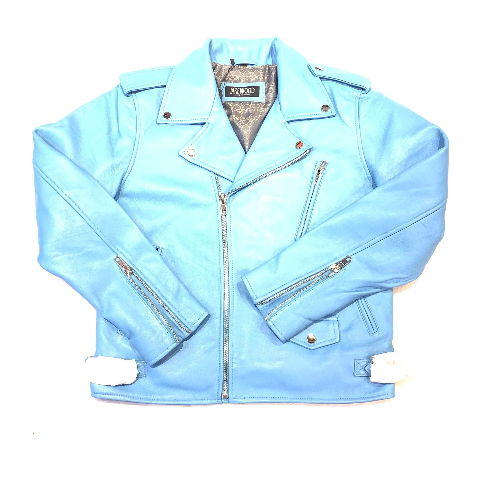 Kashani Men's Sky Blue Lambskin Biker Jacket - Dudes Boutique