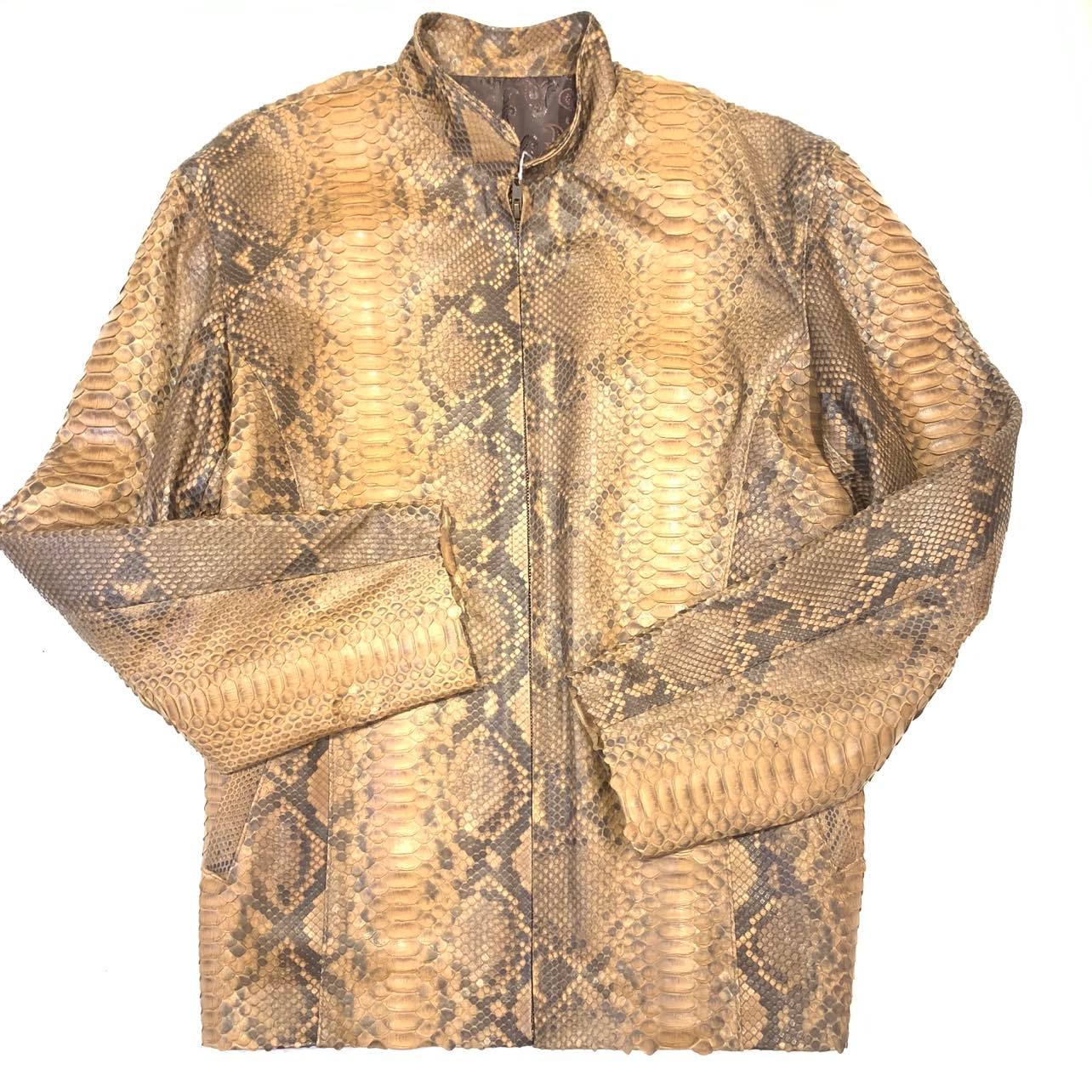 Safari Men's Soft Caramel Brown Full Python Snake Skin Jacket - Dudes Boutique
