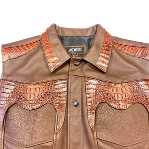 Kashani Men's Chocolate Brown Lambskin/Alligator Vest - Dudes Boutique