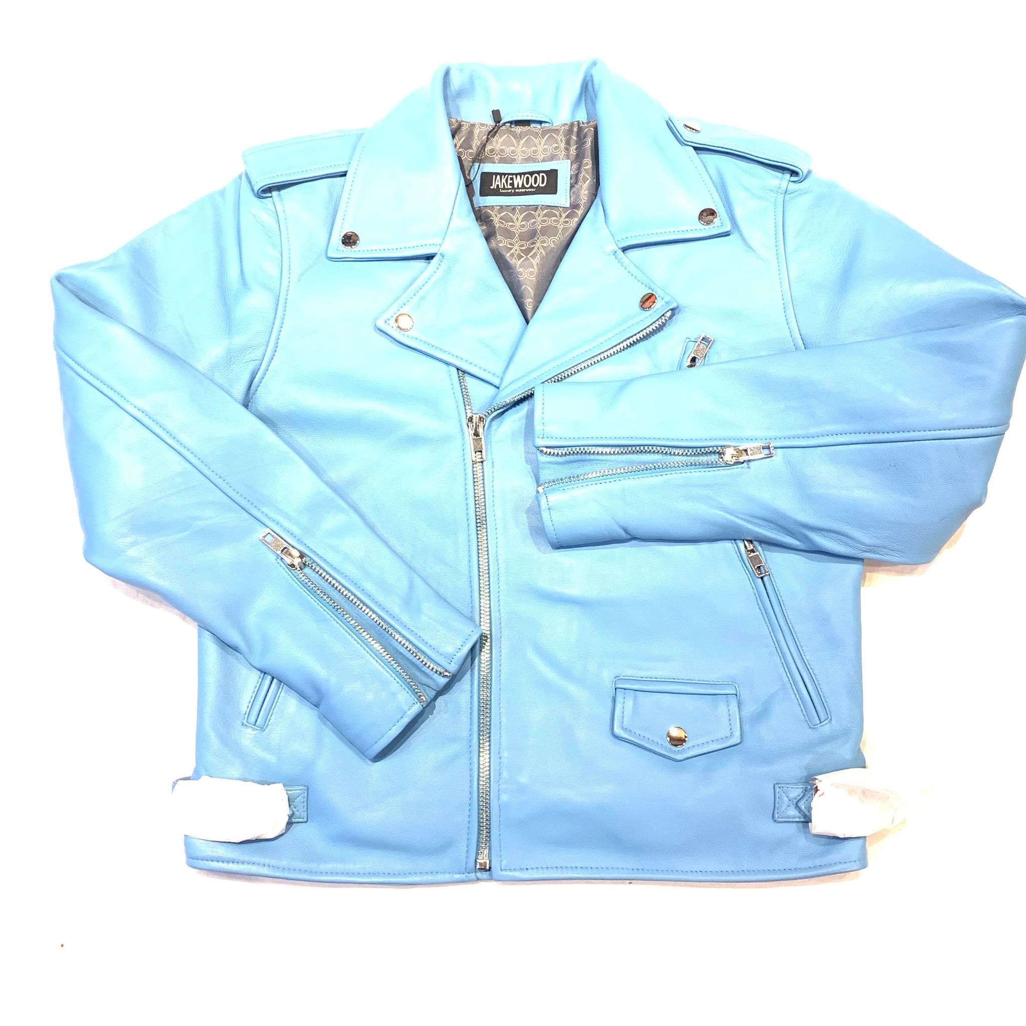 Kashani Men's Sky Blue Lambskin Biker Jacket - Dudes Boutique