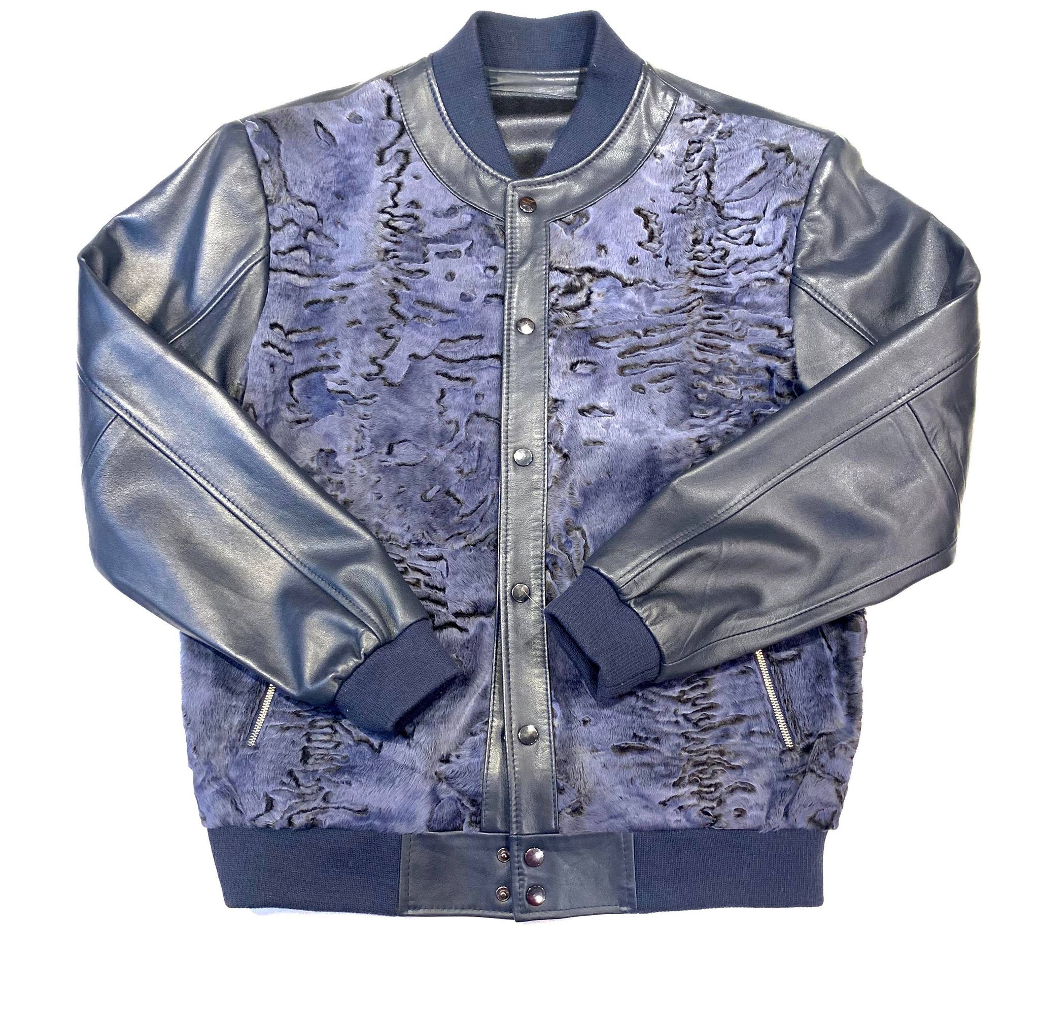 Kashani Men's Navy Blue Persian Lamb Bomber Jacket - Dudes Boutique