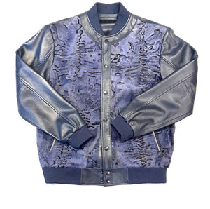 Kashani Men's Navy Blue Persian Lamb Bomber Jacket - Dudes Boutique