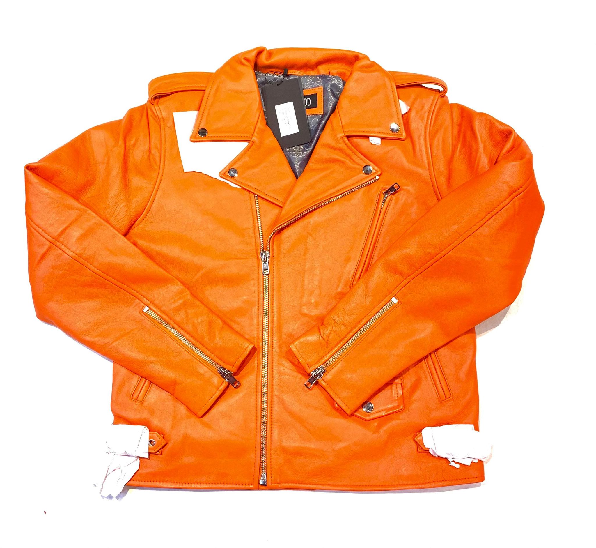 Kashani Men's Tangerine Lambskin Biker Jacket - Dudes Boutique