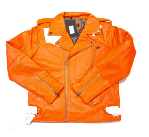 Kashani Men's Tangerine Lambskin Biker Jacket - Dudes Boutique