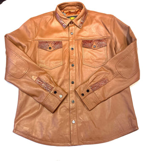 Kashani Men's Two Tone Brown Alligator/Lambskin Button-Up Shirt - Dudes Boutique