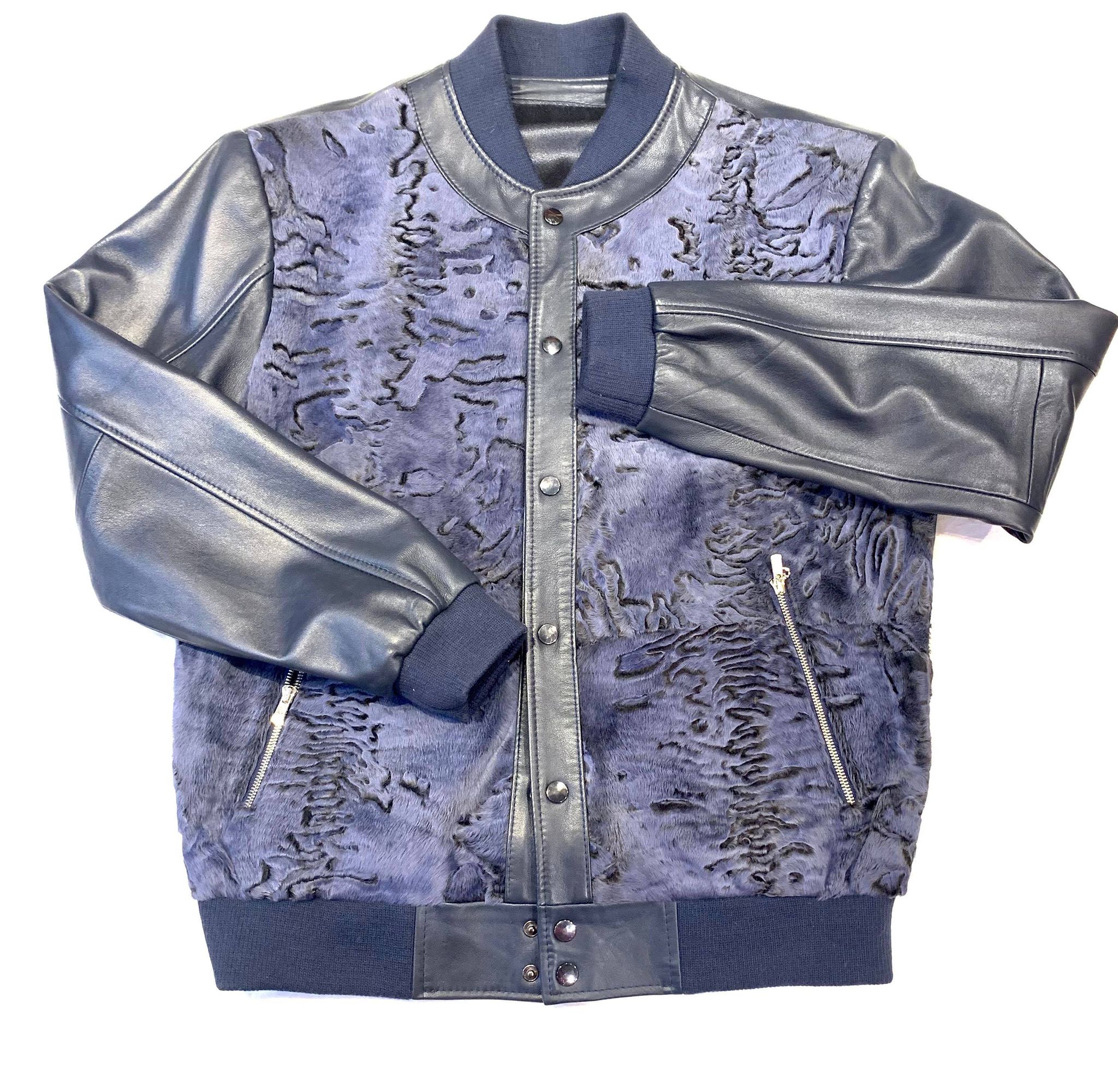 Kashani Men's Navy Blue Persian Lamb Bomber Jacket - Dudes Boutique