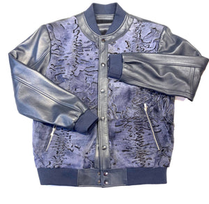 Kashani Men's Navy Blue Persian Lamb Bomber Jacket - Dudes Boutique