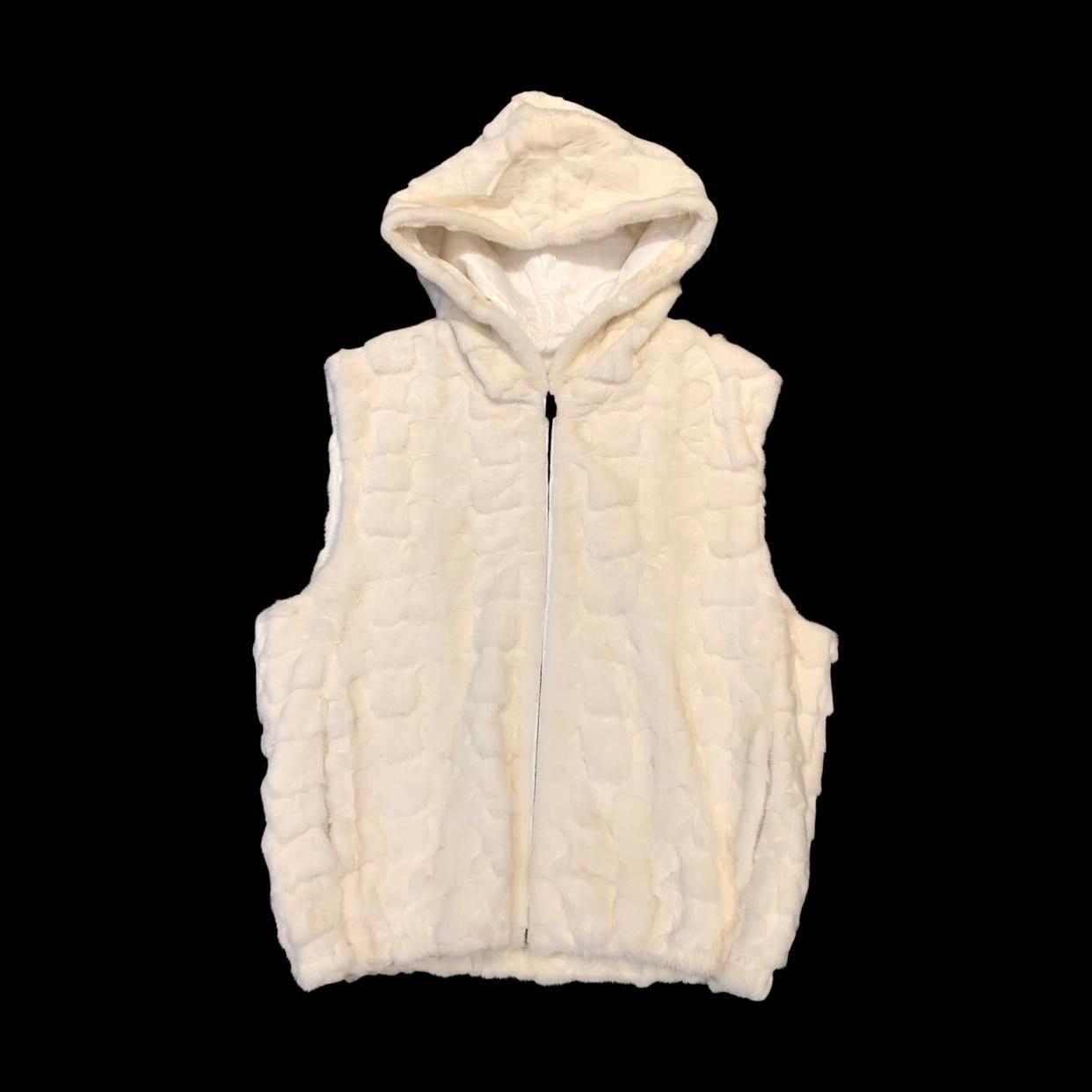 Kashani White Diamond Cut Mink Fur Hooded Vest - Dudes Boutique