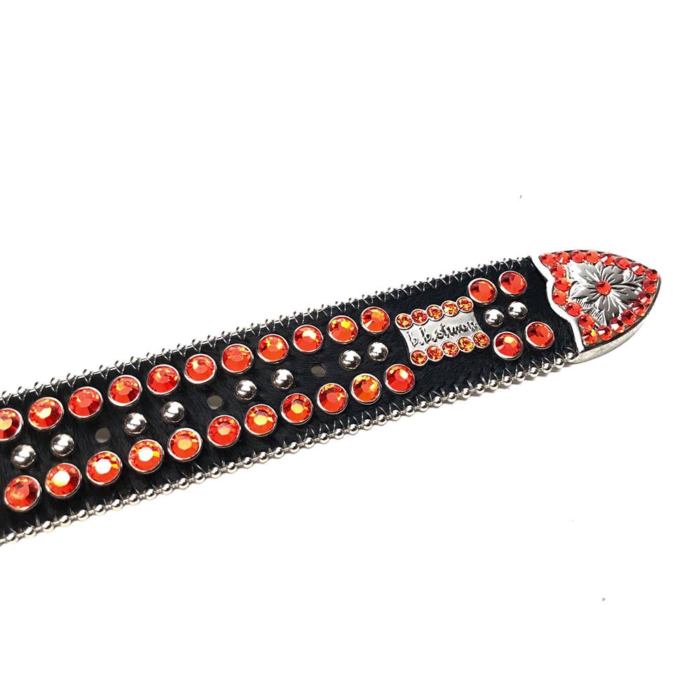 b.b. Simon Black/Orange Pony Hair Crystal Belt - Dudes Boutique
