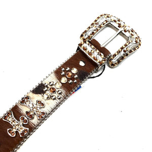 b.b. Simon Bronze Cross Pony Hair Crystal Belt - Dudes Boutique