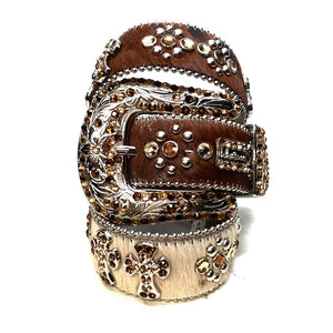 b.b. Simon Bronze Cross Pony Hair Crystal Belt - Dudes Boutique