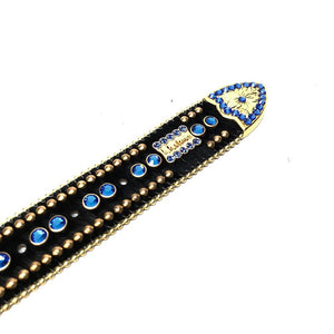 b.b. Simon Royal Blue/Gold/Black Studded Pony Hair Swarovski Crystal Belt - Dudes Boutique