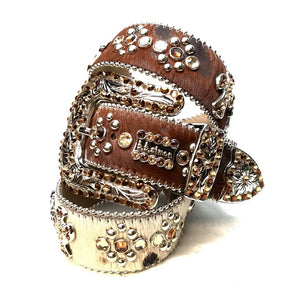 b.b. Simon Bronze Cross Pony Hair Crystal Belt - Dudes Boutique