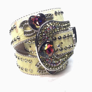 b.b. Simon Green Iridescent Heart Leather Crystal Belt - Dudes Boutique