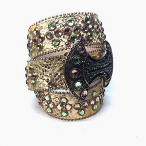 b.b. Simon Lemon Green Python Crescent Crystal Belt - Dudes Boutique