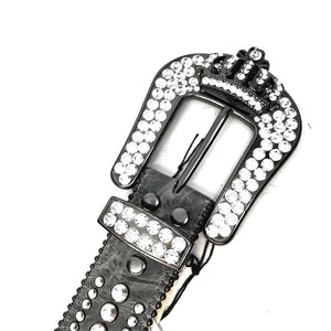 b.b. Simon Royal Silver Crown Leather Crystal Belt - Dudes Boutique