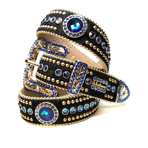 b.b. Simon Royal Blue/Gold/Black Studded Pony Hair Swarovski Crystal Belt - Dudes Boutique