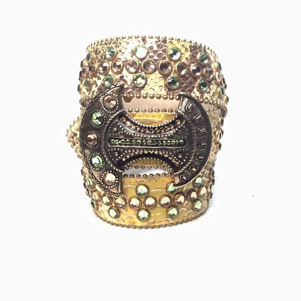b.b. Simon Lemon Green Python Crescent Crystal Belt - Dudes Boutique