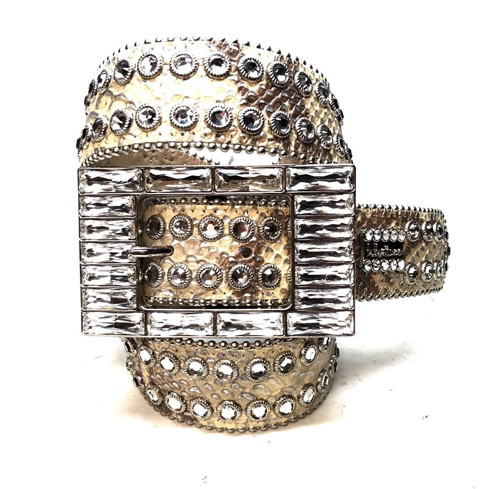 b.b. Simon Natural Python Big Buckle Crystal Belt - Dudes Boutique