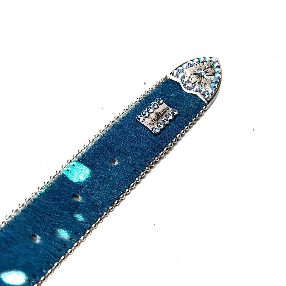 b.b. Simon Blue Heart Pony Hair Crystal Belt - Dudes Boutique