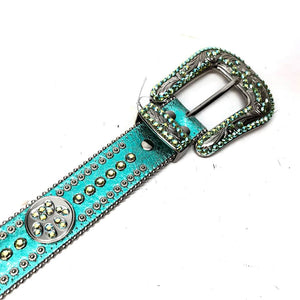 b.b. Simon Metallic Teal Paw Leather Crystal Belt - Dudes Boutique