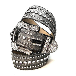 b.b. Simon Royal Silver Crown Leather Crystal Belt - Dudes Boutique