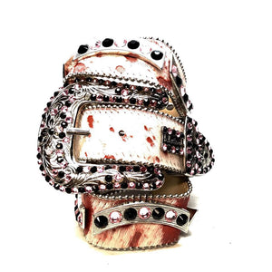 b.b. Simon Salmon/Black Pony Hair Crystal Belt - Dudes Boutique