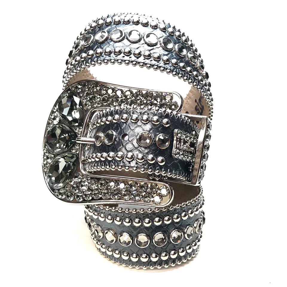 b.b. Simon Silver Studded Leather Crystal Belt - Dudes Boutique