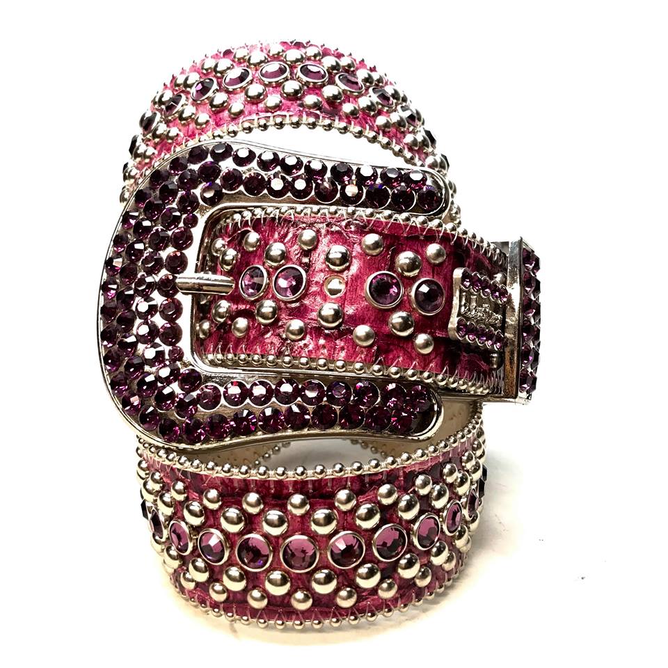 b.b. Simon Purple Fully Loaded Leather Crystal Belt - Dudes Boutique