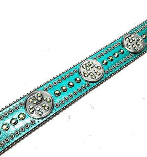 b.b. Simon Metallic Teal Paw Leather Crystal Belt - Dudes Boutique