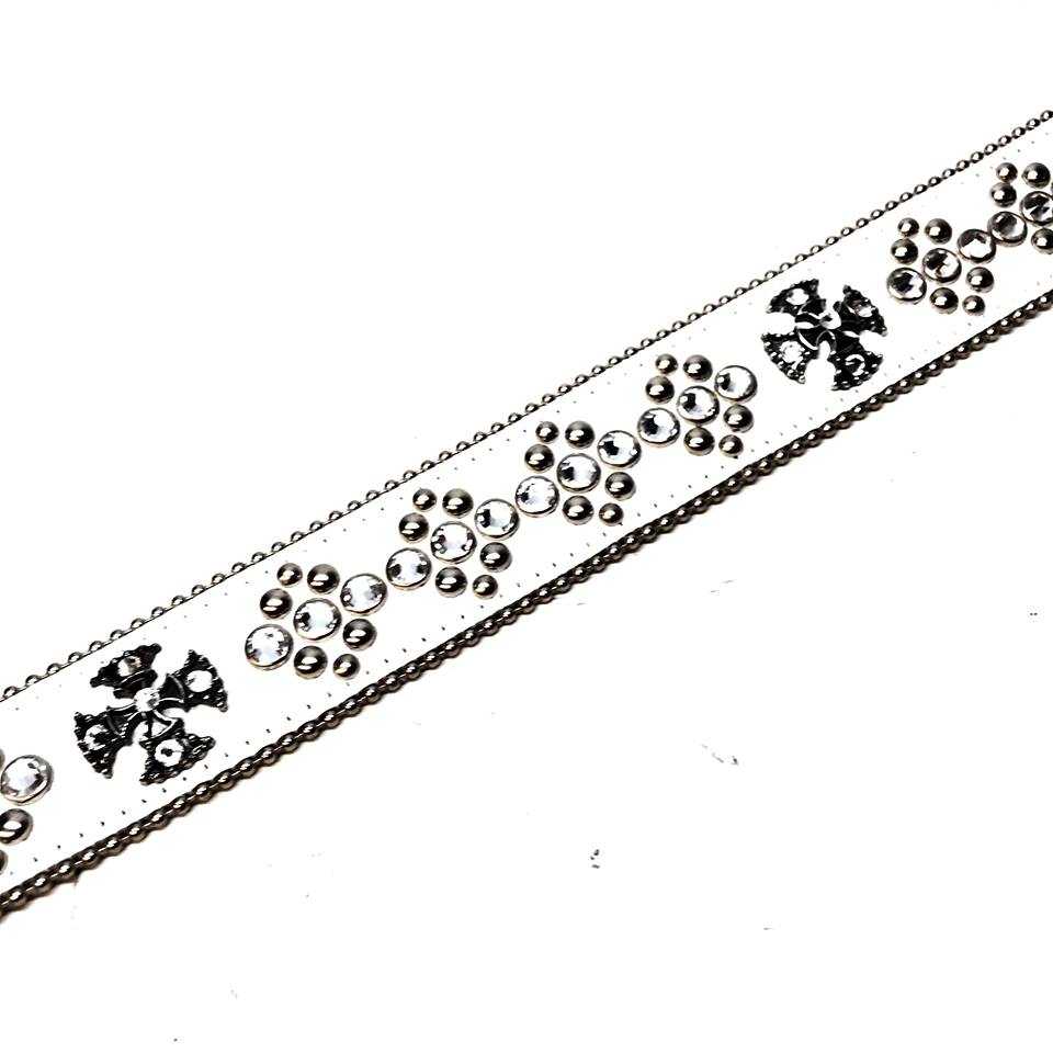 b.b. Simon White Iron Cross Leather Crystal Belt - Dudes Boutique
