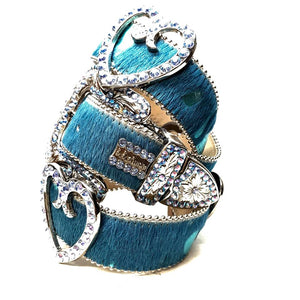 b.b. Simon Blue Heart Pony Hair Crystal Belt - Dudes Boutique