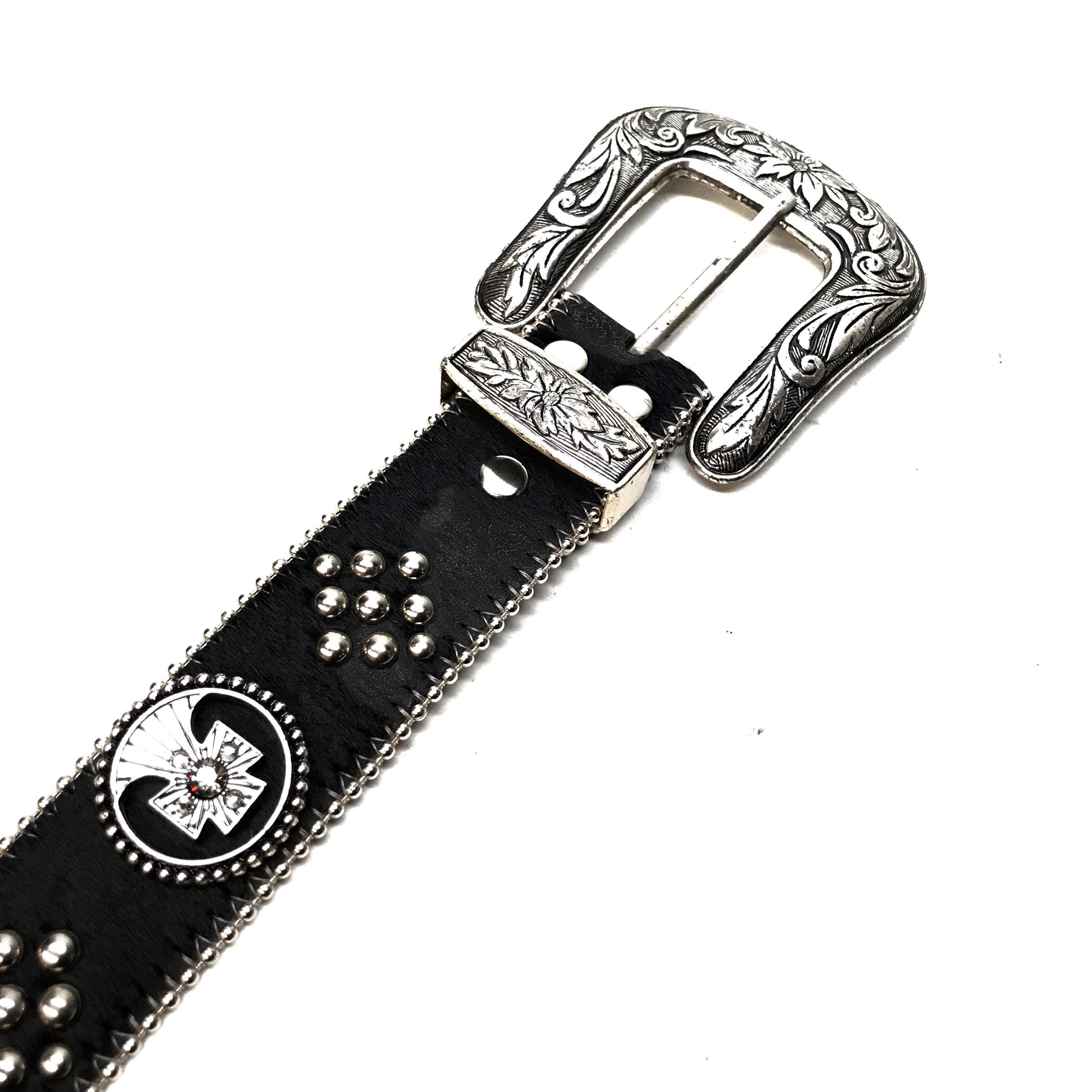 b.b. Simon Black Quad Studded Pony Crystal Belt - Dudes Boutique