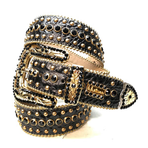 b.b. Simon 'Gold Horseshoe' Black Crystal Belt - Dudes Boutique