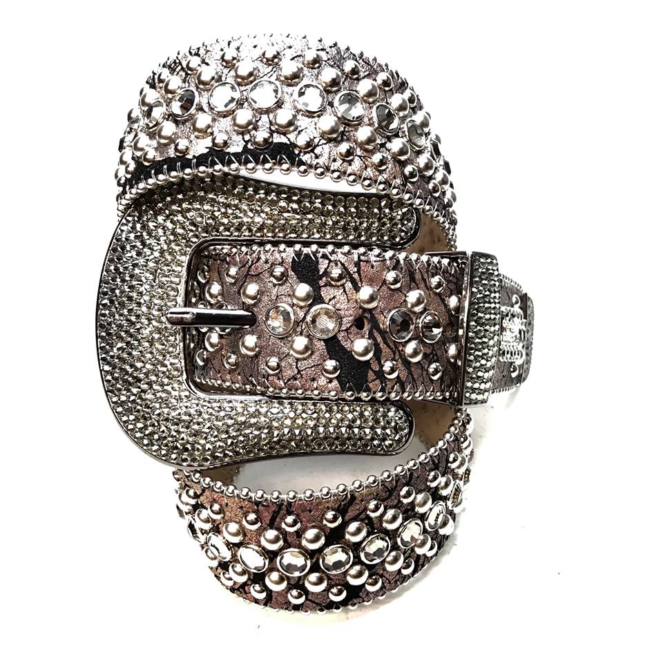 b.b. Simon Gray Crackle Leather Fully Loaded Crystal Belt – Dudes