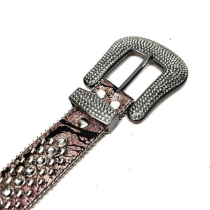 b.b. Simon Gray Crackle Leather Fully Loaded Crystal Belt - Dudes Boutique