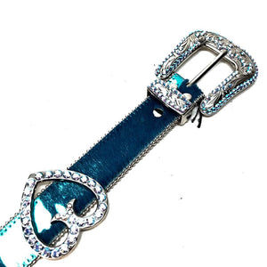 b.b. Simon Blue Heart Pony Hair Crystal Belt - Dudes Boutique