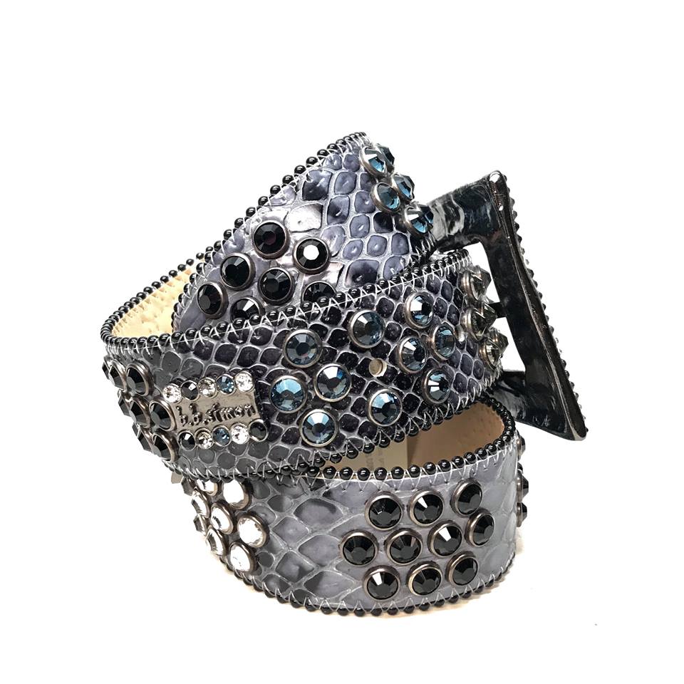 b.b. Simon Multi Blue Fully Loaded Big Block Leather Crystal Belt - Dudes Boutique