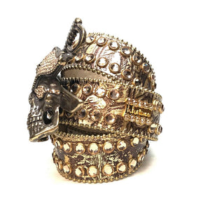 b.b. Simon Golden Pirate Head Leather Crystal Belt - Dudes Boutique