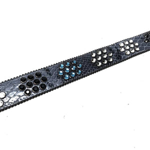 b.b. Simon Multi Blue Fully Loaded Big Block Leather Crystal Belt - Dudes Boutique
