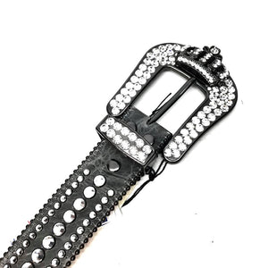 b.b. Simon Royal Silver Crown Leather Crystal Belt - Dudes Boutique