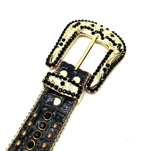 b.b. Simon 'Gold Horseshoe' Black Crystal Belt - Dudes Boutique