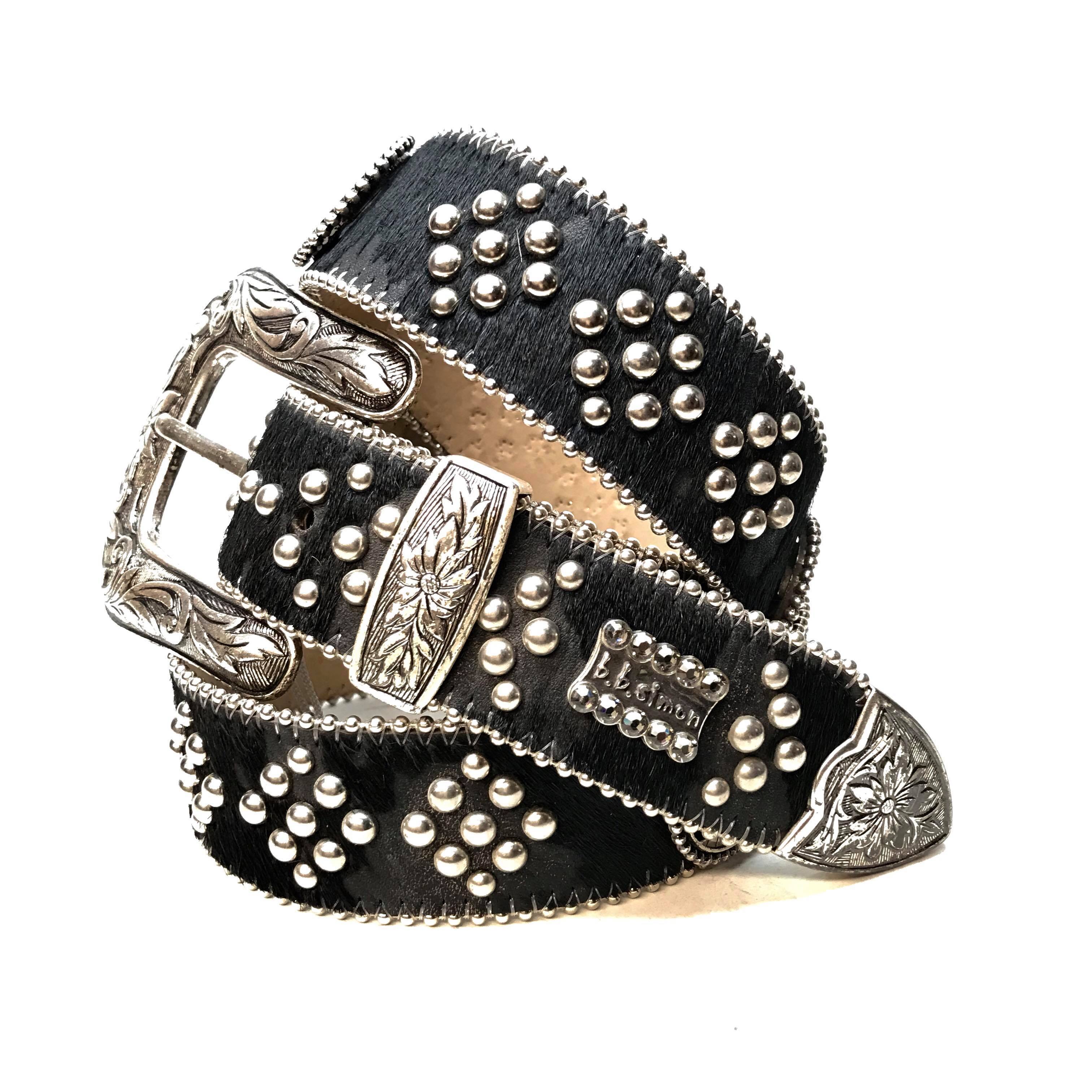 b.b. Simon Black Quad Studded Pony Crystal Belt - Dudes Boutique