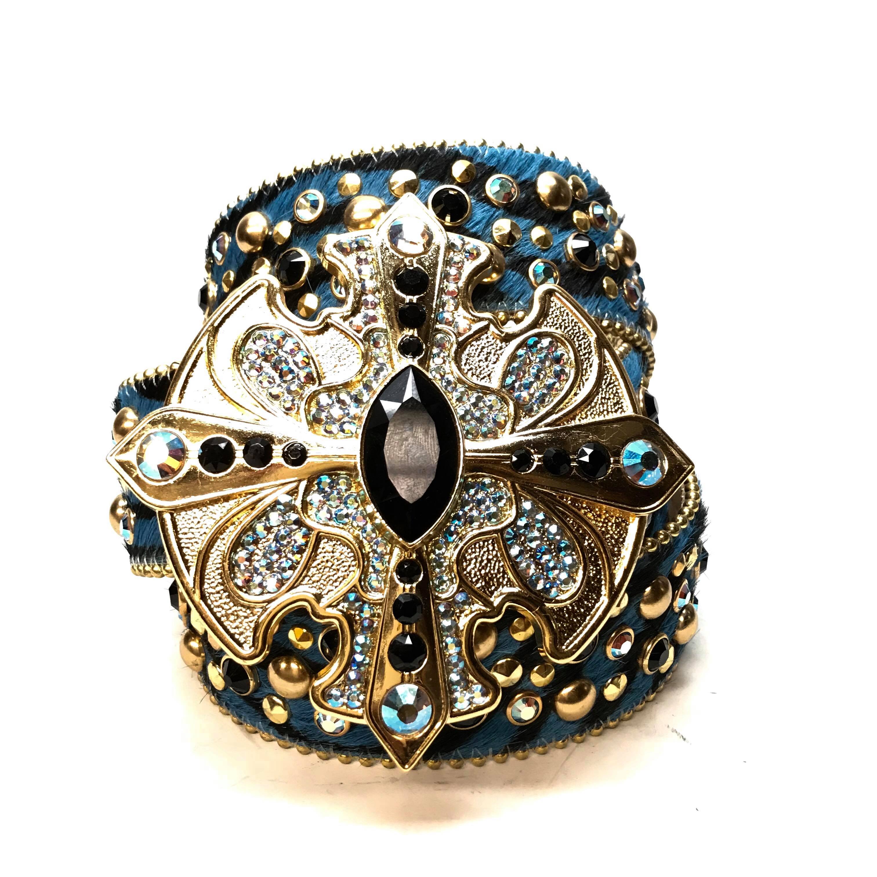 b.b. Simon Combat Buckle Zebra Pony Crystal Belt - Dudes Boutique