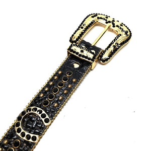 b.b. Simon 'Gold Horseshoe' Black Crystal Belt - Dudes Boutique