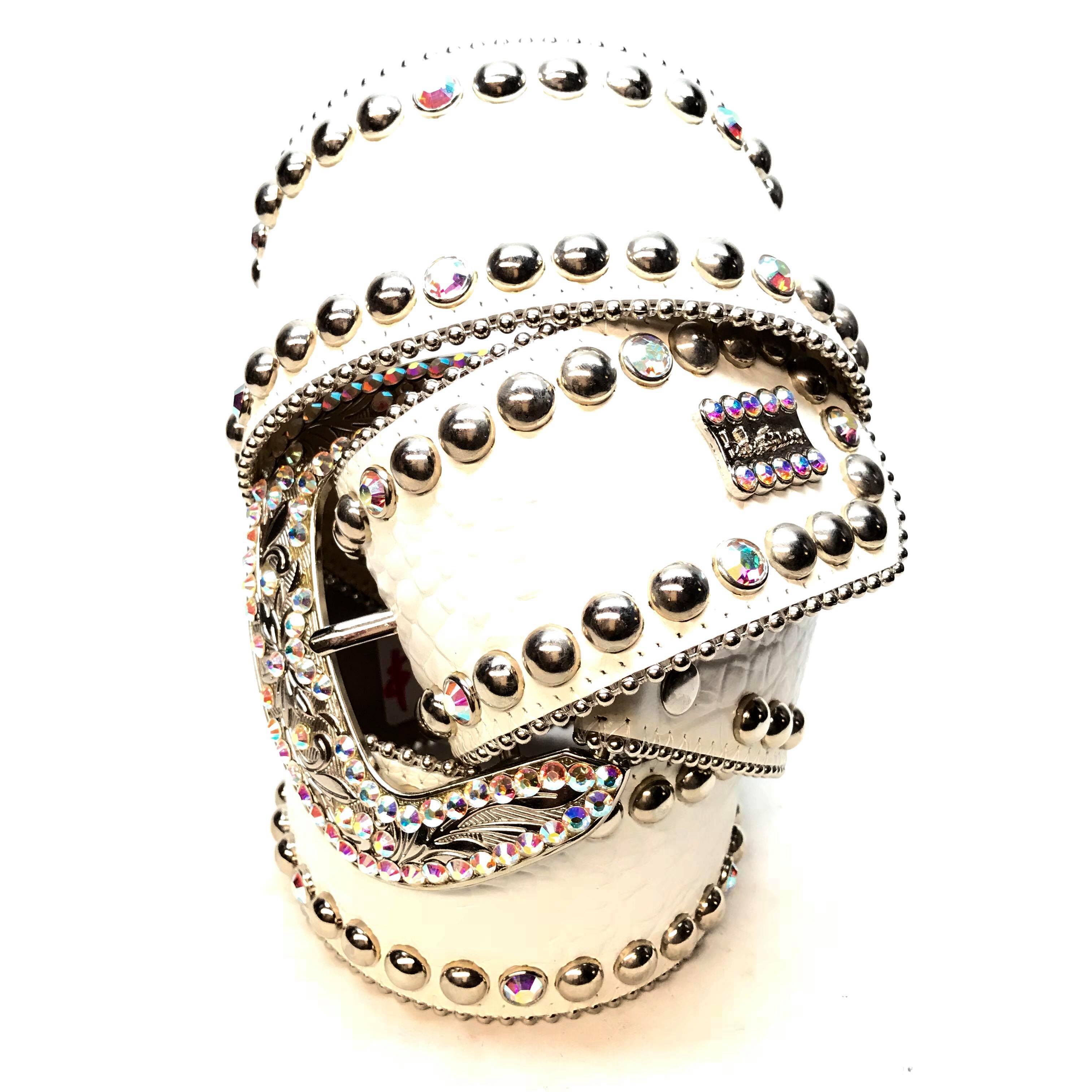 b.b. Simon 'White Croc' Thick 2.5" Crystal Belt - Dudes Boutique
