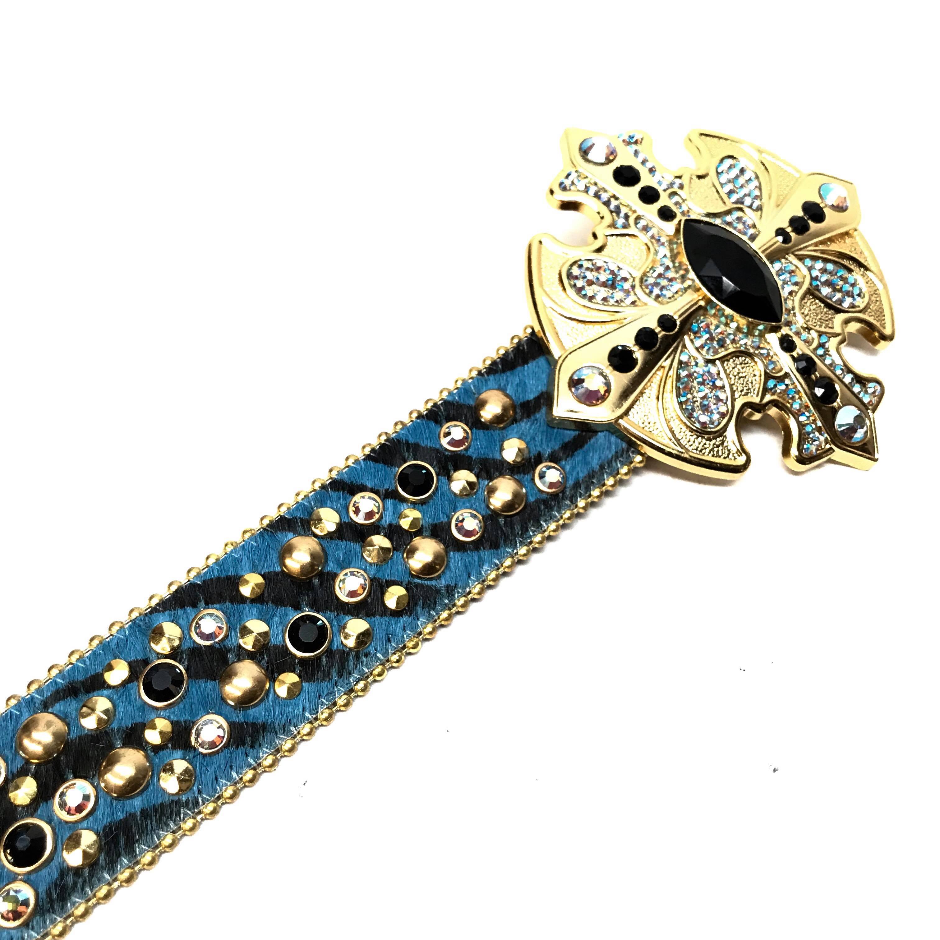 b.b. Simon Combat Buckle Zebra Pony Crystal Belt - Dudes Boutique
